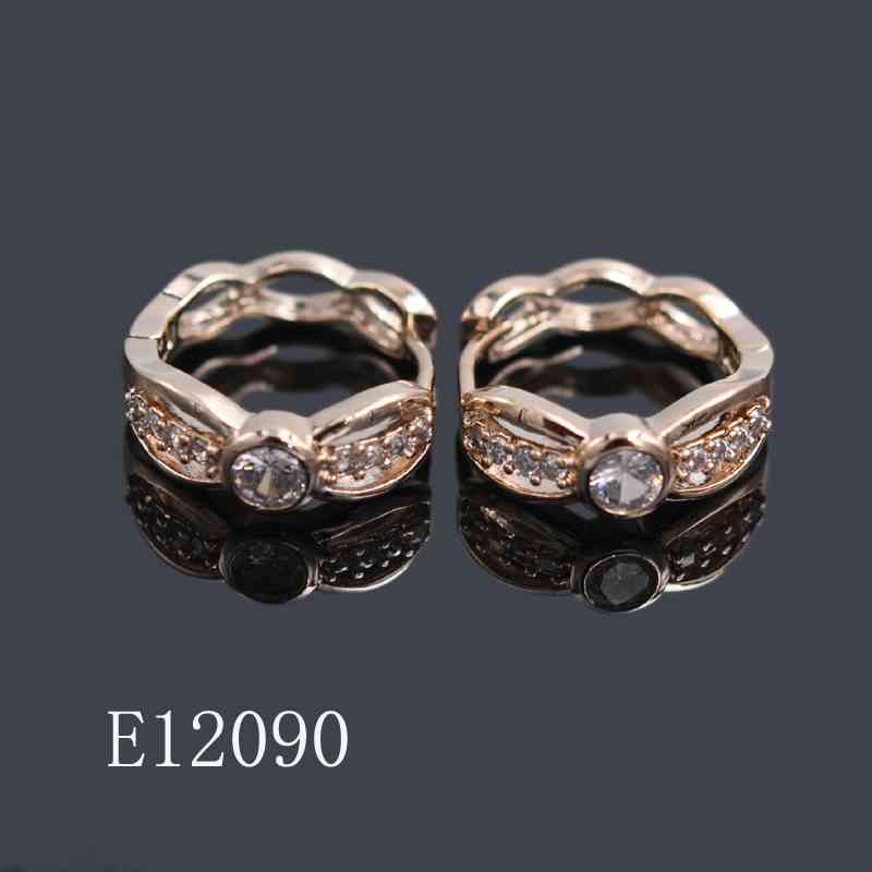 E12090 - 18K Rose Gold Plated Cubic Zirconia Huggie Hoop Earrings | Sparkling Crystal Wave Latch Back Earrings for Women