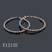 E12135 - 18K Rose Gold Plated Textured Diamond-Cut Hoop Earrings for Women | Lightweight Classic Medium Hoops (E12135)