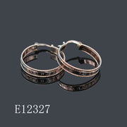 E12327 - Elegant Rose & White Gold Plated Textured Hoop Earrings | Diamond-Cut Beaded Edge Hoops (E12327)