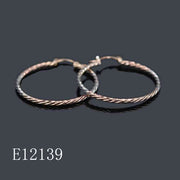 E12139 - Tri-Color Gold Plated Twisted Hoop Earrings for Women – Elegant Textured Rope Hoops