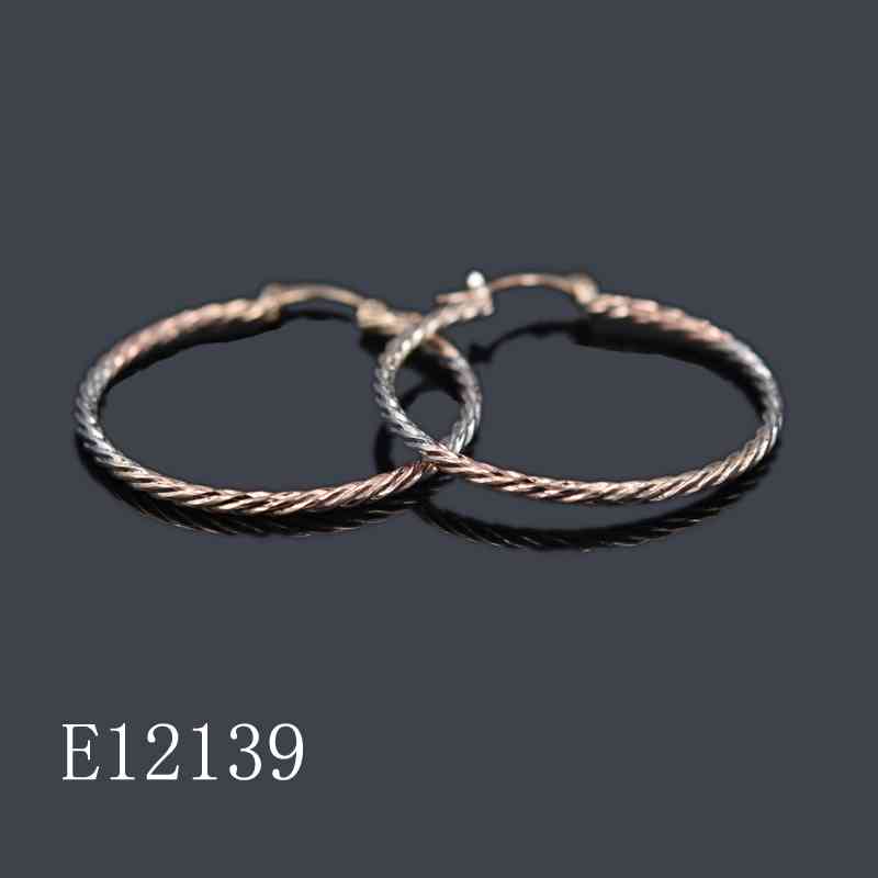 E12139 - Tri-Color Gold Plated Twisted Hoop Earrings for Women – Elegant Textured Rope Hoops
