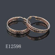 E12598 - 18K Gold Plated Diamond-Cut Textured Hoop Earrings for Women | Elegant Multi-Row Statement Hoops