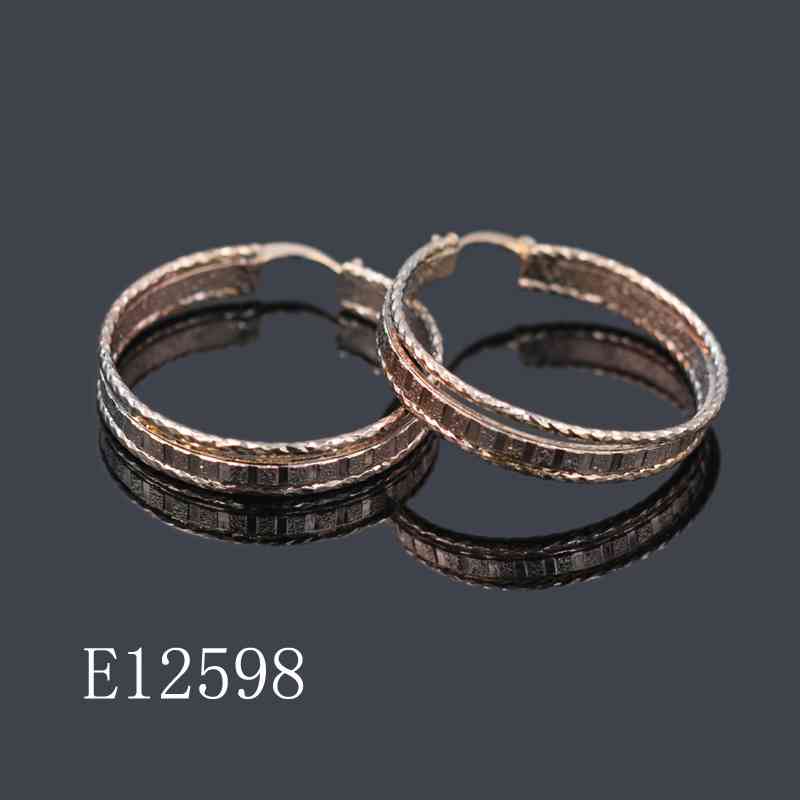 E12598 - 18K Gold Plated Diamond-Cut Textured Hoop Earrings for Women | Elegant Multi-Row Statement Hoops