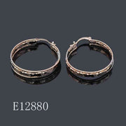 E12880 - 18K Gold Plated Textured Double Hoop Earrings | Vintage-Inspired Diamond-Cut Huggie Earrings