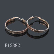 E12882 - 18K Rose Gold Plated Beaded Textured Hoop Earrings – Elegant Double-Rimmed Medium Hoops for Women