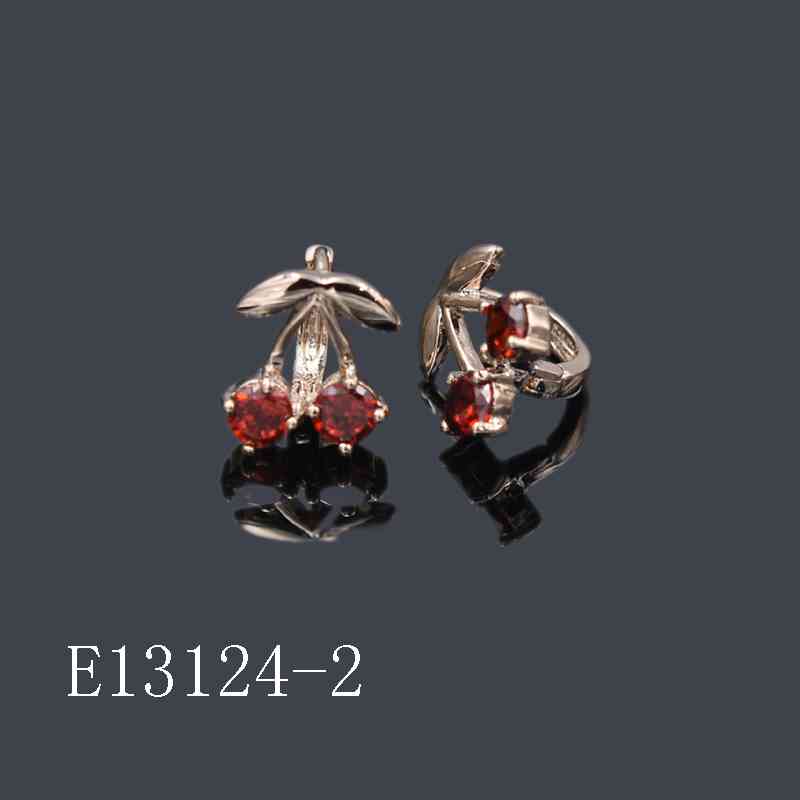 E13124-2 - 18K Gold Plated Red Crystal Cherry Huggie Hoop Earrings | Dainty Fruit Drop Jewelry