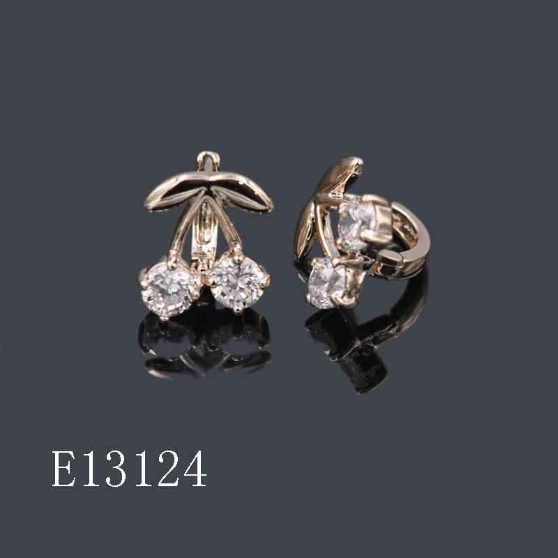 E13124 - 18K Gold Plated Cherry Huggie Earrings with Cubic Zirconia – Dainty Sparkle Fruit Hoop Earrings for Women