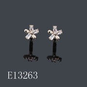 E13263 - 18K Gold Plated Floral Cubic Zirconia Stud Earrings | Sparkly Flower Earrings for Women