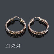 E13334 - Elegant Textured Gold Plated Hoop Earrings – Multi-Row Twisted Huggie Hoops for Women