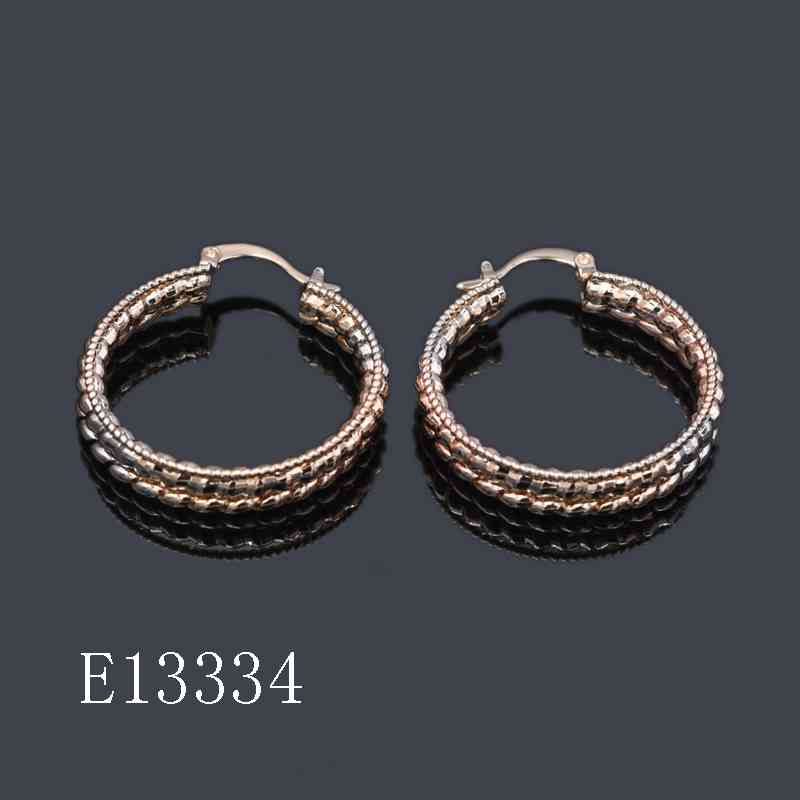 E13334 - Elegant Textured Gold Plated Hoop Earrings – Multi-Row Twisted Huggie Hoops for Women