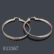 E13367 - 18K Gold Plated Textured Hoop Earrings - Tri-Color Diamond-Cut Multi-Strand Hoops