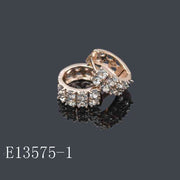 E13575-1 - 18K Gold Plated Cubic Zirconia Huggie Hoop Earrings | Double Row Crystal Huggies for Women