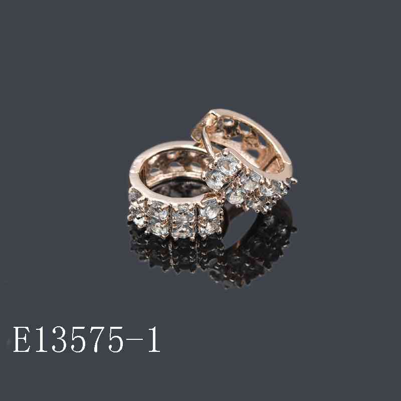 E13575-1 - 18K Gold Plated Cubic Zirconia Huggie Hoop Earrings | Double Row Crystal Huggies for Women