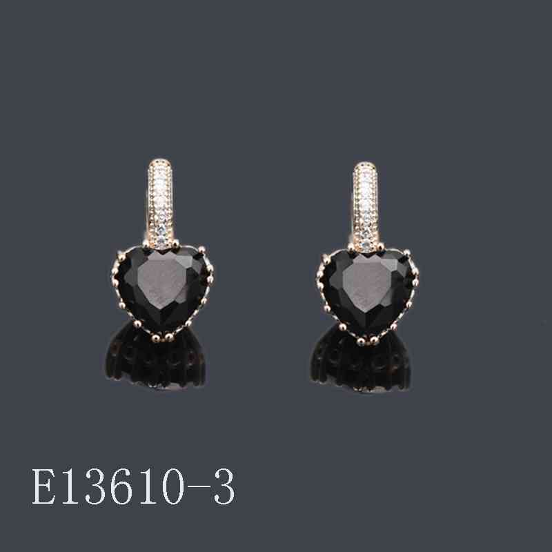E13610-3 - 18K Gold Plated Black Heart Drop Earrings | Pave CZ Huggie Hoop Dangles