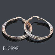 E13898 - Tri-Color Gold Plated Textured Hoop Earrings for Women | Twisted Multi-Tone Statement Hoops