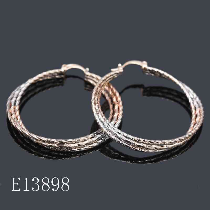 E13898 - Tri-Color Gold Plated Textured Hoop Earrings for Women | Twisted Multi-Tone Statement Hoops