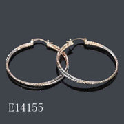 E14155 - 18K Gold Plated Diamond-Cut Textured Hoop Earrings | Tri-Color Sparkle Large Statement Hoops