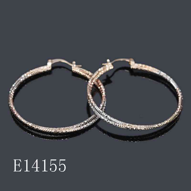 E14155 - 18K Gold Plated Diamond-Cut Textured Hoop Earrings | Tri-Color Sparkle Large Statement Hoops