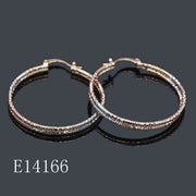 E14166 - 18K Gold Plated | 35mm | Two-Tone Textured Diamond-Cut Double Hoop Earrings