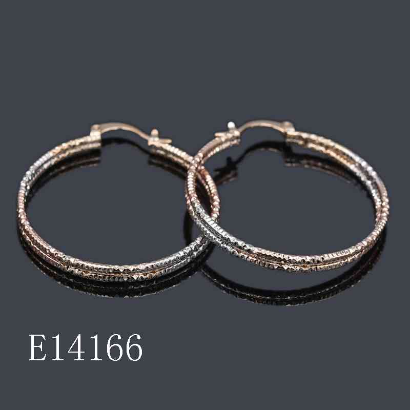 E14166 - 18K Gold Plated | 35mm | Two-Tone Textured Diamond-Cut Double Hoop Earrings