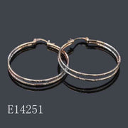 E14251 - 30mm Elegant Rose & White Gold Plated Double Layer Textured Hoop Earrings