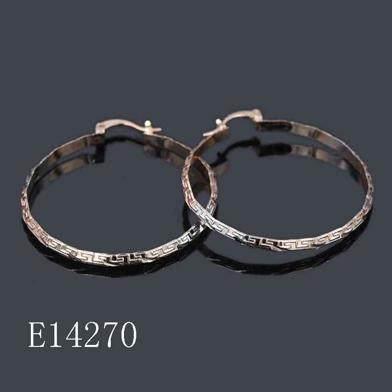 E14270 - 18K Gold Plated 50mm Greek Key Hoop Earrings | Elegant Geometric Pattern Hoops
