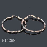 E14298 - 18K Gold Plated Twisted Hoop Earrings for Women | 30mm Elegant Two-Tone Floral Textured Hoops