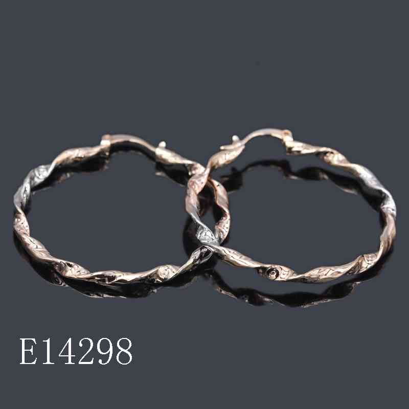 E14298 - 18K Gold Plated Twisted Hoop Earrings for Women | 30mm Elegant Two-Tone Floral Textured Hoops