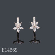 E14669 - Gold Plated Flower Huggie Hoop Earrings with Marquise Cubic Zirconia
