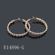 E14896 - Gold Plated Braided Hoop Earrings with Cubic Zirconia Accents | Twisted Rope Gold Hoops