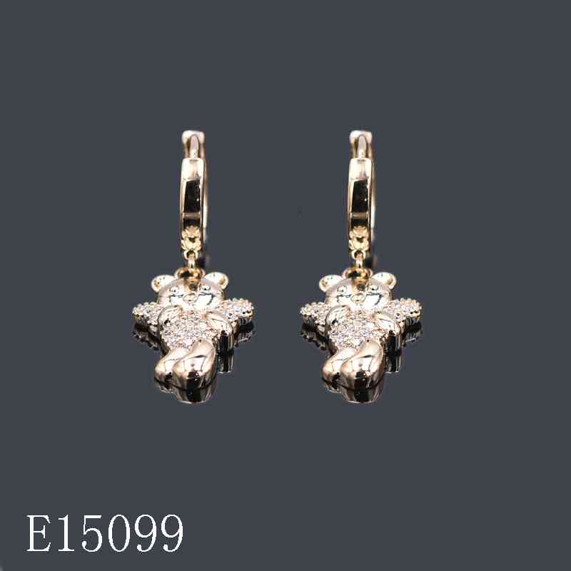 E15099 - Gold Plated Teddy Bear Dangle Huggie Earrings – Cubic Zirconia Crystal Teddy Bear Drop Earrings for Women & Girls