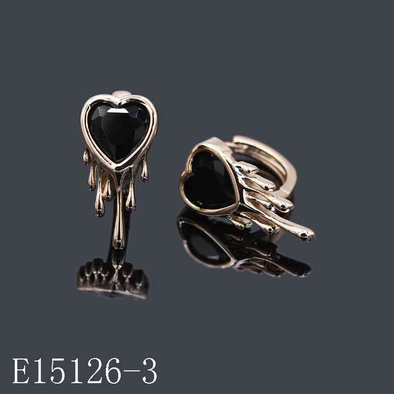 E15126-3 - Gold Plated Black Heart Huggie Earrings – Gothic Melting Liquid Dripping Gemstone Hoop Earrings