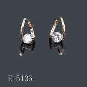 E15136 - Gold Plated Solitaire Cubic Zirconia Huggie Hoop Earrings | Floating CZ Drop Earrings for Women