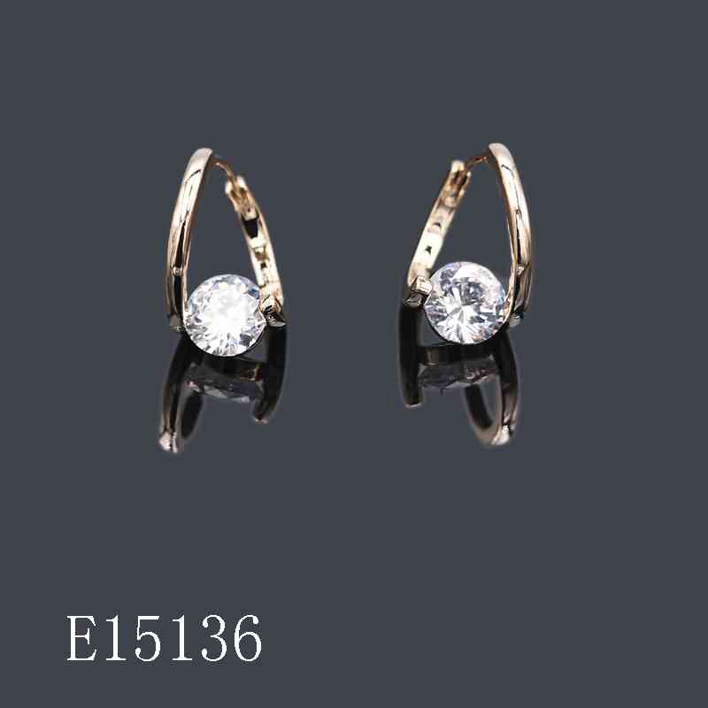 E15136 - Gold Plated Solitaire Cubic Zirconia Huggie Hoop Earrings | Floating CZ Drop Earrings for Women