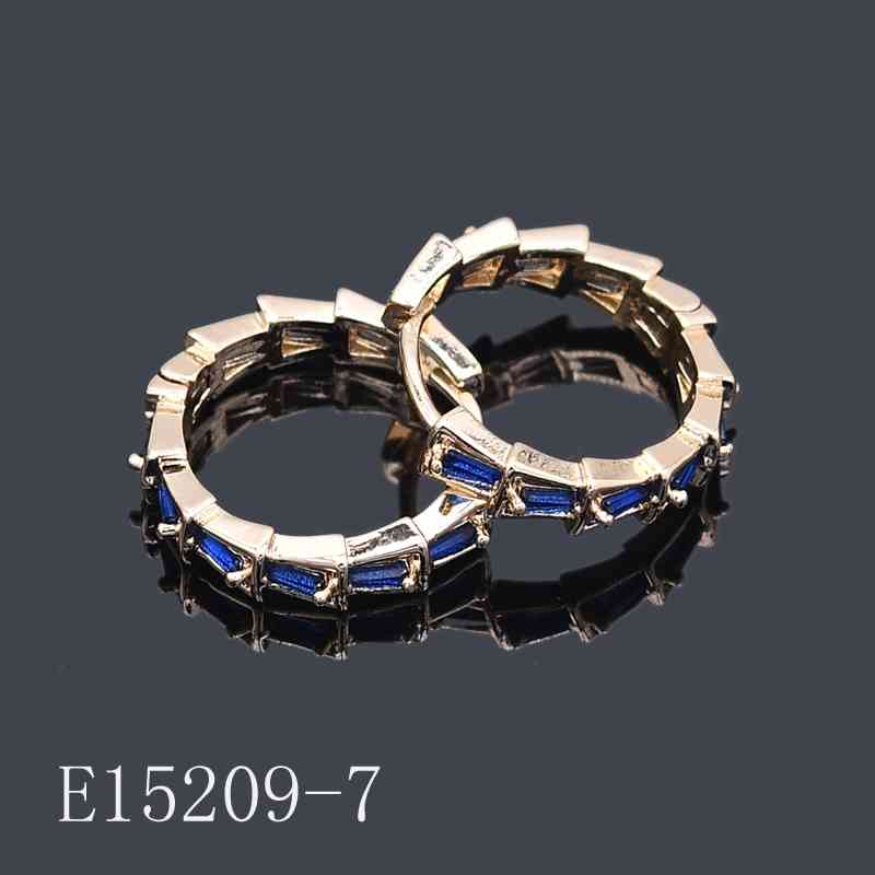 E15209-7 - Gold Plated Blue Baguette Cut Cubic Zirconia Huggie Hoop Earrings
