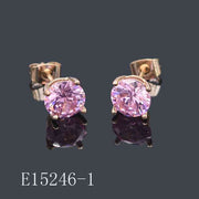 E15246-1 - 18K Gold Plated Pink CZ Stud Earrings – Round Solitaire Cubic Zirconia Earrings for Women