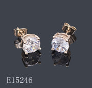 E15246-6mm - Classic 18K Gold Plated Solitaire Stud Earrings with Clear Cubic Zirconia – Solid Brass Base