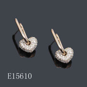 E15610 - 18K Gold Plated Pavé Heart Dangle Earrings with Sparkling Cubic Zirconia
