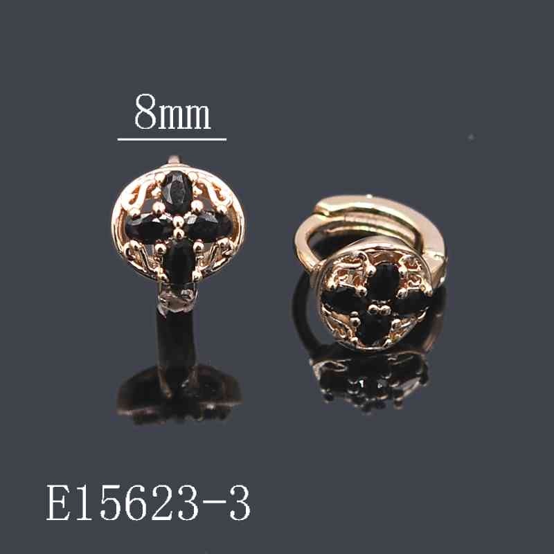 E15623-3 - 18K Gold Plated Black Zircon Huggie Hoop Earrings - Vintage Floral Filigree Small Hoops (8mm)