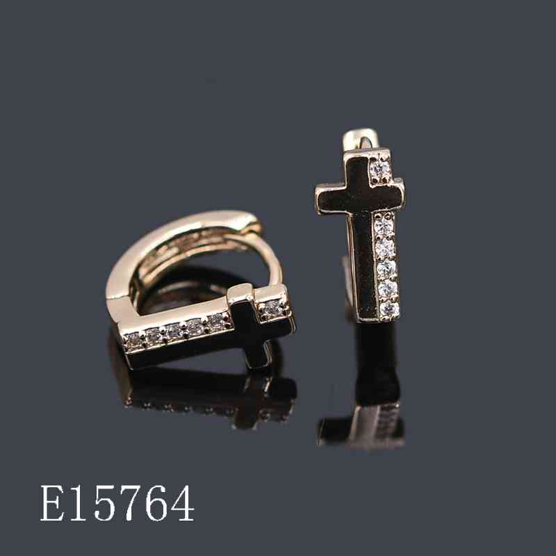 E15764 - 18K Gold Plated Cross Huggie Hoop Earrings with Cubic Zirconia – Religious Faith Jewelry