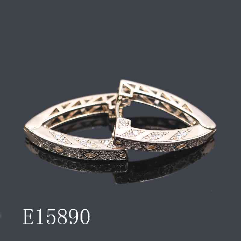 E15890 - Gold Plated Triangular Geometric Huggie Hoop Earrings with Cubic Zirconia Accent