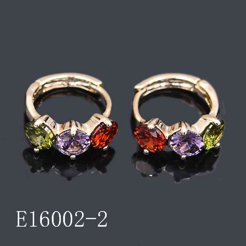 E16002-2 - 18K Gold Plated Multicolor Huggie Hoop Earrings | Three-Stone Cubic Zirconia Small Hoop Earrings for Women