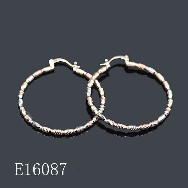 E16087 - 18K Tri-Tone Gold Plated (20mm) Diamond-Cut Hoop Earrings | Textured Twisted Multi-Tone Hoops for Women