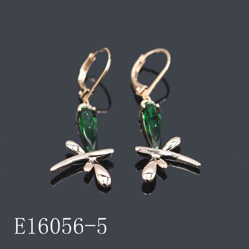 E16056-5 - 18K Gold Plated Emerald Green Dragonfly Drop Earrings | Nature-Inspired Dangle Leverback Earrings for Women