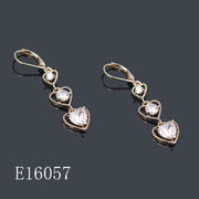 E16057 - 18K Gold Plated Triple Heart Dangle Earrings – Cubic Zirconia Drop Leverback Earrings for Women