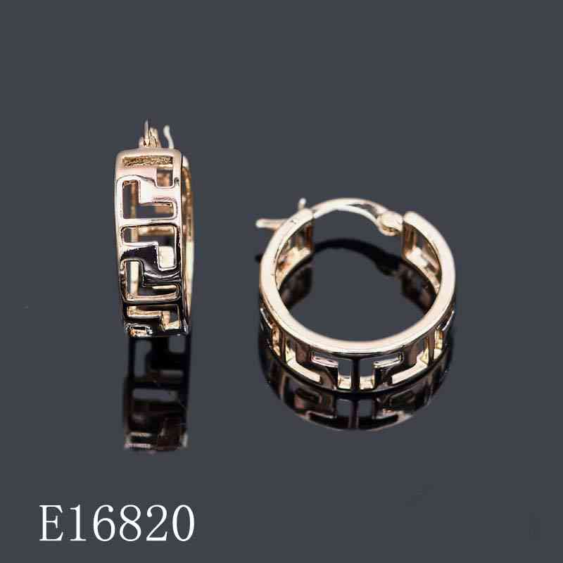 E16820 - 18K Gold Plated Greek Key Hoop Earrings (30mm) | Geometric Cutout Huggie Earrings