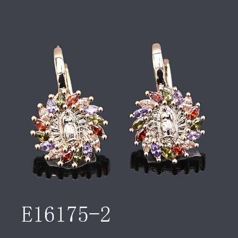 E16175-2 - Gold Plated Virgin Mary Leverback Earrings with Multicolor Cubic Zirconia Sunburst
