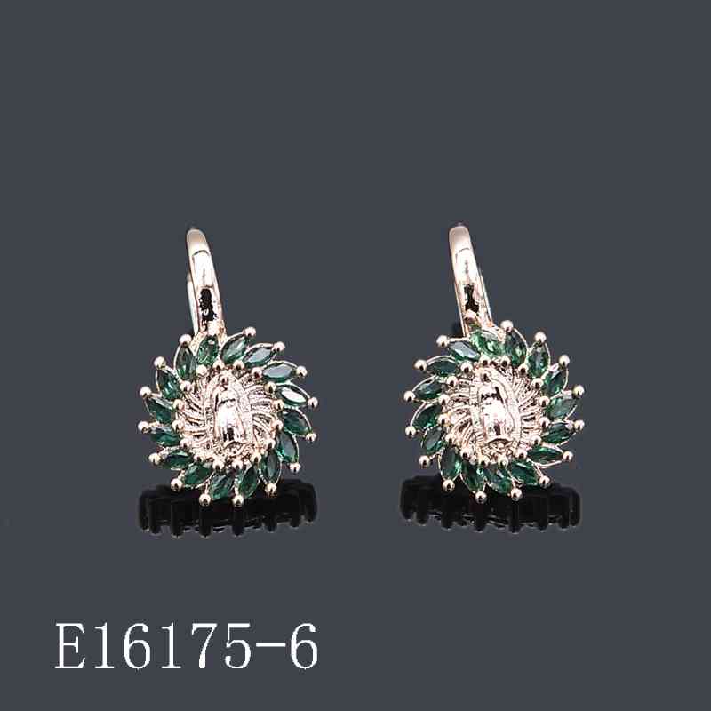 E16175-6 - 18K Gold Plated Virgin Mary Leverback Earrings – Emerald Green Cubic Zirconia Sunburst Religious Jewelry