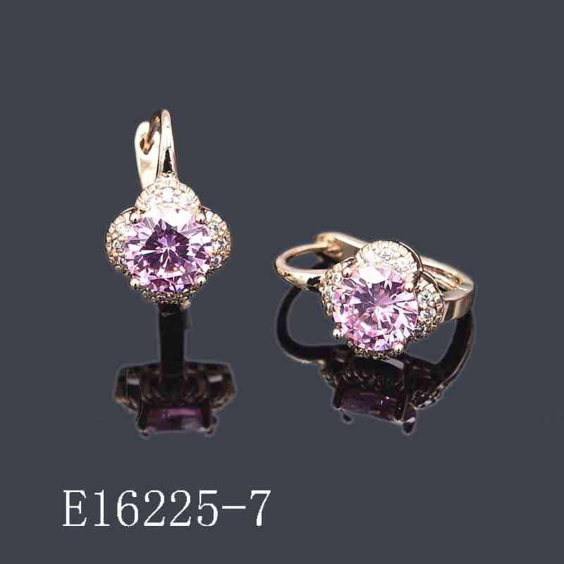 E16225-7 - 18K Rose Gold Plated Pink CZ Clover Hoop Earrings – Sparkling Floral Huggie Drops