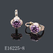 E16225-8 - 18K Gold Plated Purple Zircon Leverback Earrings – Elegant Flower Halo Drop Earrings for Women